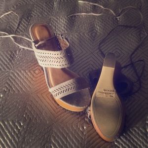 Gray wedge sandals
